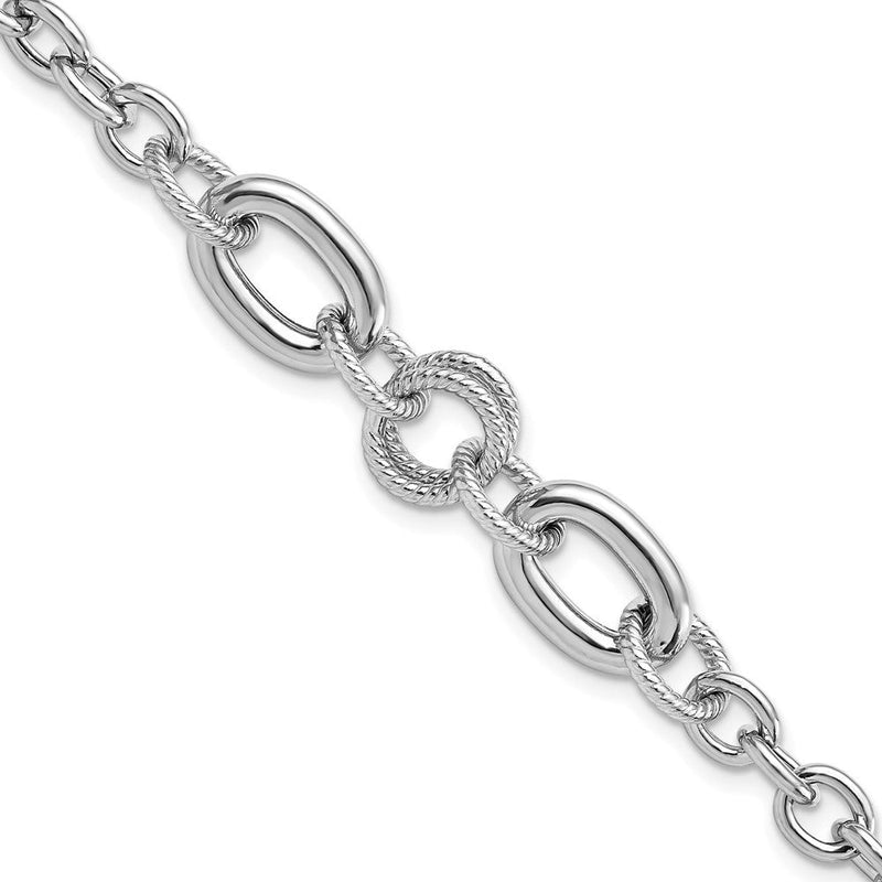 7.75 Zoll Sterlingsilber Rhodium-beschichtet Fantasie Strukturiert Glieder Armband