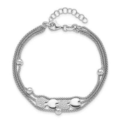 Sterlingsilber Rhodiniert Gekugelt 3- Strang 6.5 Zoll mit 1 Zoll Verlängerung. Bracel