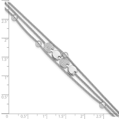 Sterlingsilber Rhodiniert Gekugelt 3- Strang 6.5 Zoll mit 1 Zoll Verlängerung. Bracel