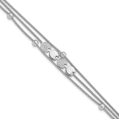 Sterlingsilber Rhodiniert Gekugelt 3- Strang 6.5 Zoll mit 1 Zoll Verlängerung. Bracel