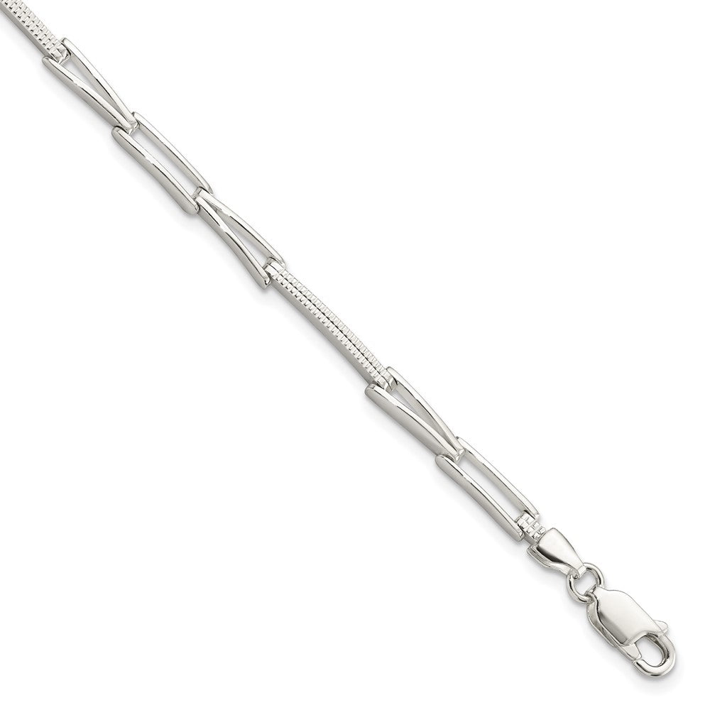 7.5 Zoll Sterlingsilber Poliert & Strukturiert Fantasieglieder Armband