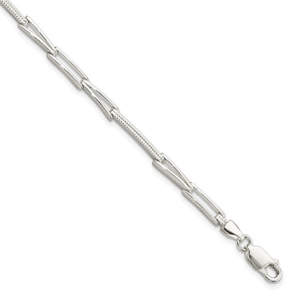 7.5 Zoll Sterlingsilber Poliert & Strukturiert Fantasieglieder Armband