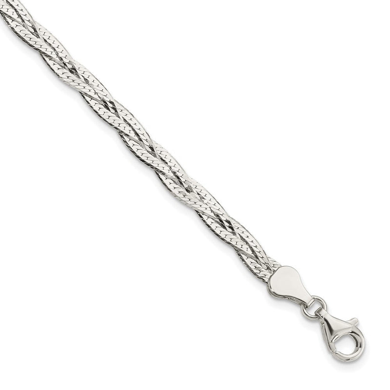 8 Zoll Sterlingsilber Poliert 3-strd Geflochten 7 Zoll mit 1 Zoll Verlängerung. Armband