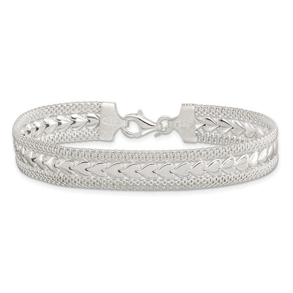 7.5 Zoll Sterlingsilber Poliert Strukturiert Herz Armband