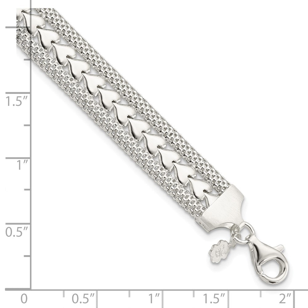 7.5 Zoll Sterlingsilber Poliert Strukturiert Herz Armband