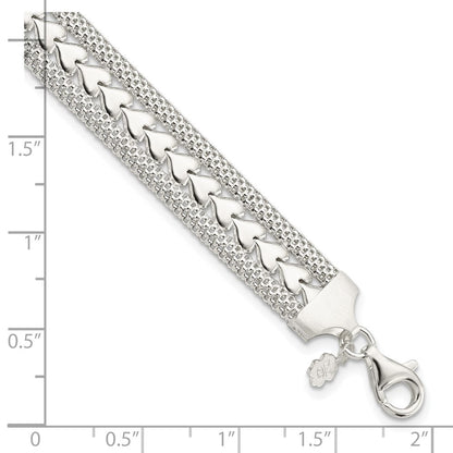 7.5 Zoll Sterlingsilber Poliert Strukturiert Herz Armband