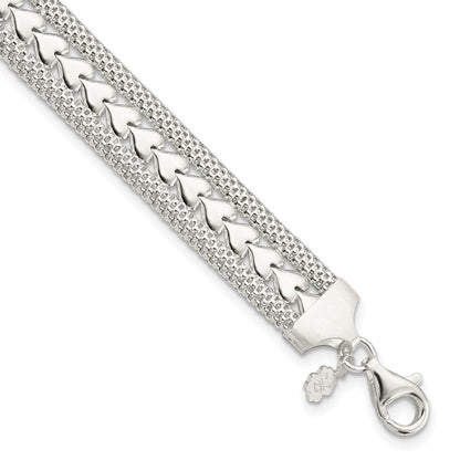 7.5 Zoll Sterlingsilber Poliert Strukturiert Herz Armband