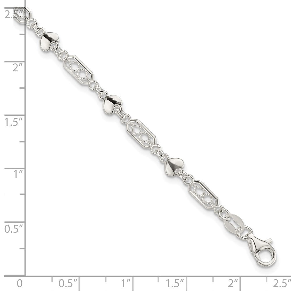 7.5 Zoll Sterlingsilber Fantasie Herz Glieder Armband