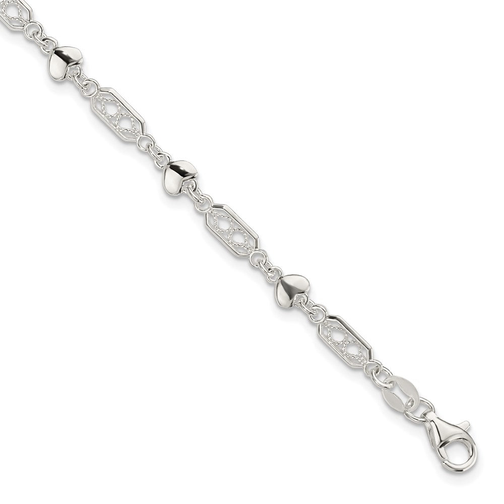 7.5 Zoll Sterlingsilber Fantasie Herz Glieder Armband