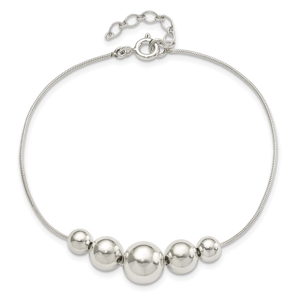 8 Zoll Sterlingsilber Poliert Verjüngt Rund Perle mit 1 in Verlängerung. Armband