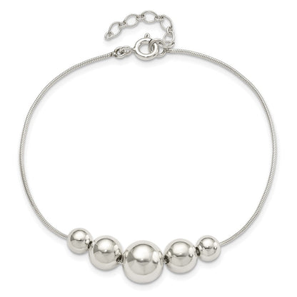 8 Zoll Sterlingsilber Poliert Verjüngt Rund Perle mit 1 in Verlängerung. Armband