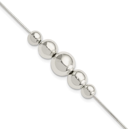 8 Zoll Sterlingsilber Poliert Verjüngt Rund Perle mit 1 in Verlängerung. Armband