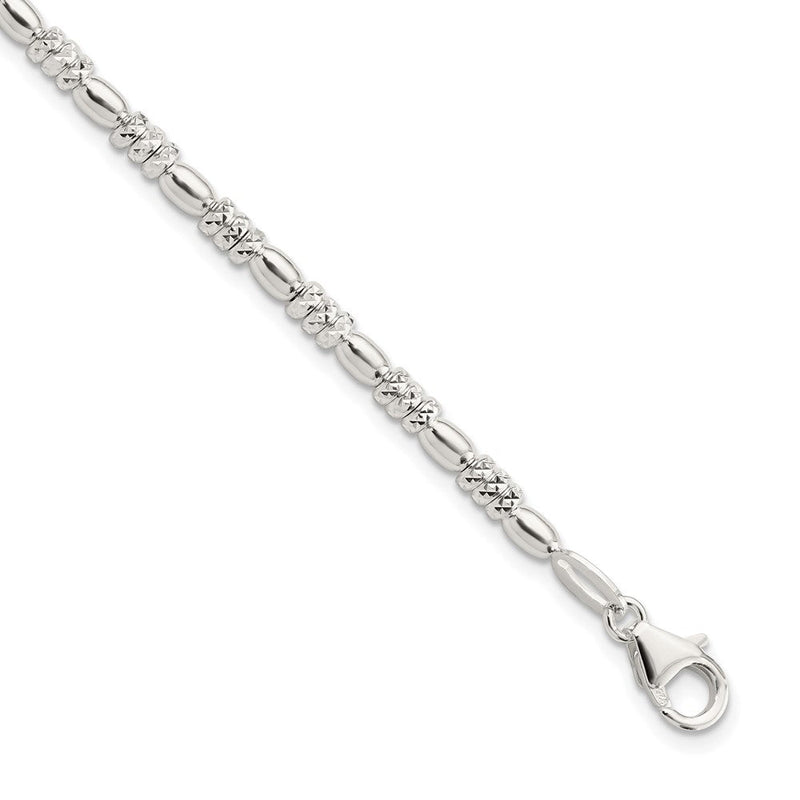 8.5 Zoll Sterlingsilber Poliert Diamantiert Gekugelt mit 1 in Verlängerung. Armband