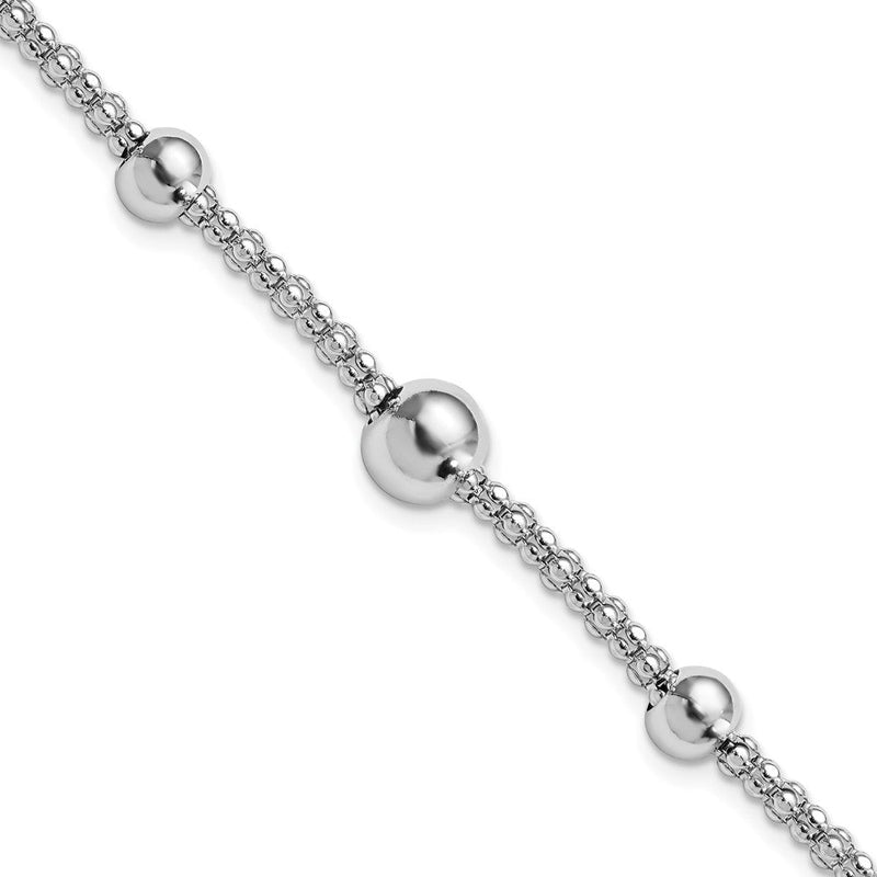 8 Zoll Sterlingsilber Rhodiniert Gekugelt Popcorn Kette mit 1 Zoll Verlängerung Armband