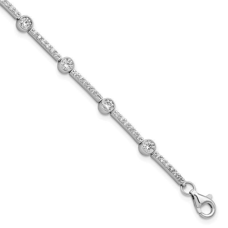 Sterlingsilber Rhodiniert Poliert Zirkonia 7 Zoll mit 1.5 Zoll Verlängerung. Armband