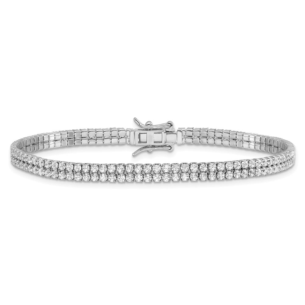 7.5 Zoll Sterlingsilber Rhodiniert 2-row Zirkonia Tennis Armband