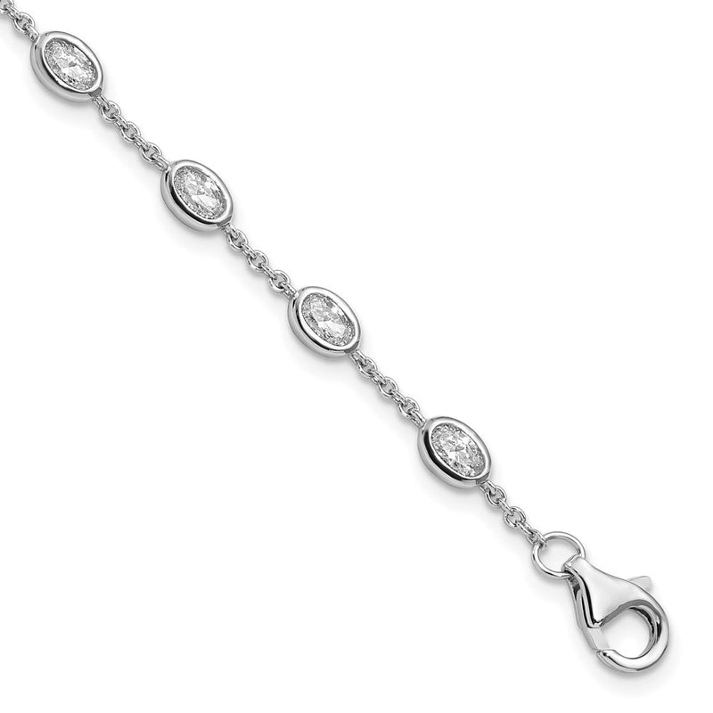 6.5 Zoll Sterlingsilber Rhodiniert Oval Zirkonia mit 1 Zoll Verlängerung 11 Station Armband
