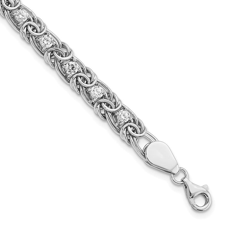 7.5 Zoll Sterlingsilber Rhodiniert Poliert Klar Zirkonia Flach Glieder 7.5 Zoll Armband