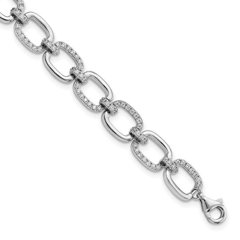 Sterlingsilber Rhodiniert Klar Zirkonia und Poliert Quadratisch Glieder 7.75 Zoll Armband