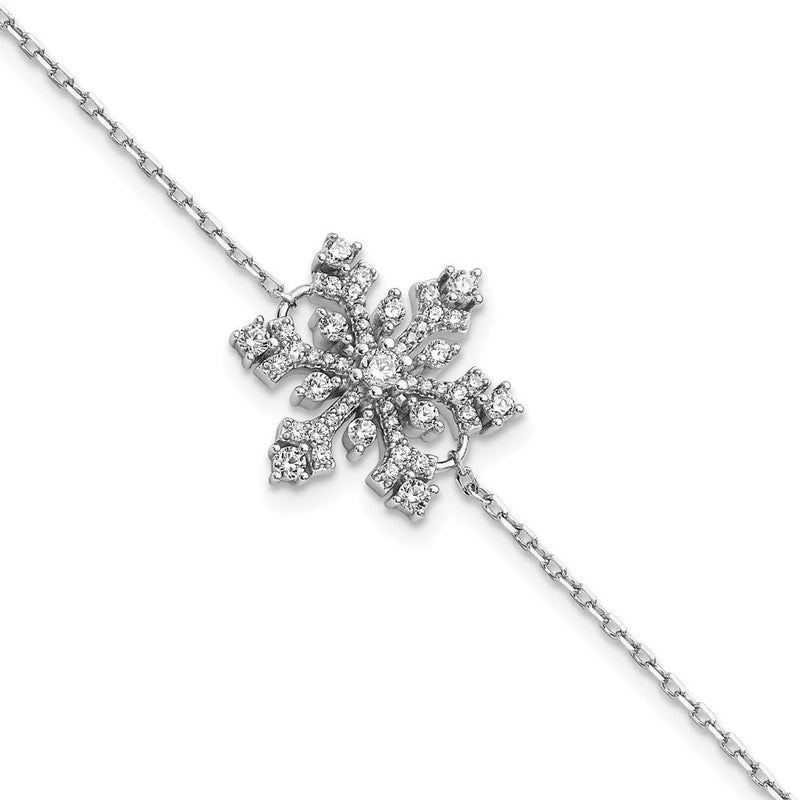 7 Zoll Sterlingsilber Rhodiniert Zirkonia Schneeflocke mit 1 Zoll Verlängerung Armband