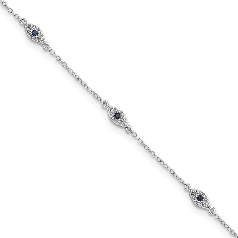 7.5 Zoll Sterlingsilber Rhodiniert Poliert Blau & Weiß Zirkonia Eyes Armband