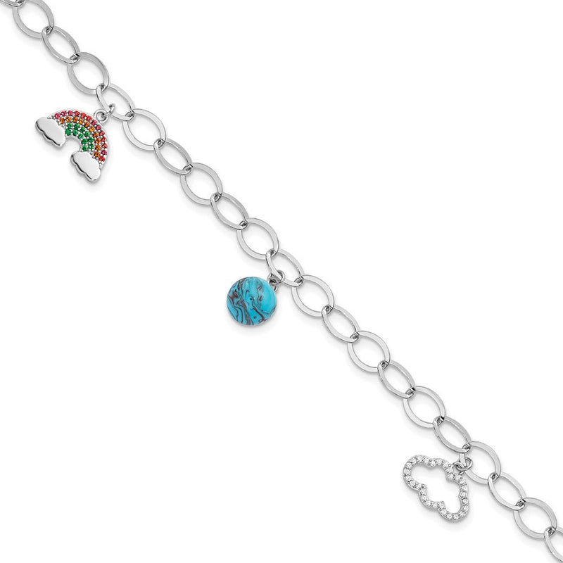 8 Zoll Sterlingsilber 8 Zoll Rhodiniert Mehrfarbig Nano Kristall Türkis Armband