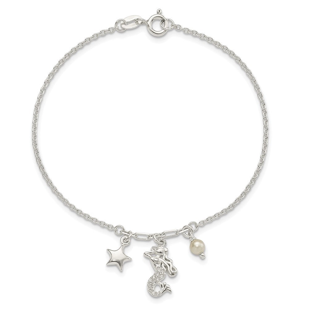 7.5 Zoll Sterlingsilber Zirkonia Meerjungfrau/star/glass Perle Armband