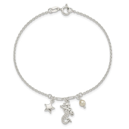 7.5 Zoll Sterlingsilber Zirkonia Meerjungfrau/star/glass Perle Armband
