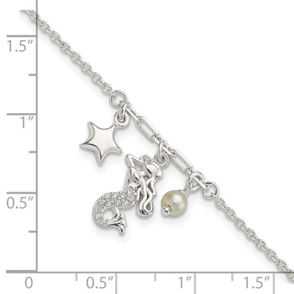 7.5 Zoll Sterlingsilber Zirkonia Meerjungfrau/star/glass Perle Armband