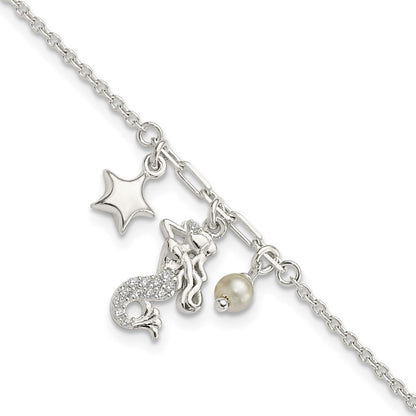 7.5 Zoll Sterlingsilber Zirkonia Meerjungfrau/star/glass Perle Armband