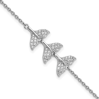 7 Zoll Sterlingsilber Rhodiniert Zirkonia Wal Schwanz mit 1inch Armband