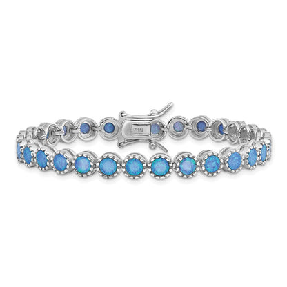 7 Zoll Sterlingsilber Rhodiniert Gekugelt Blau Erzeugt Opal Einlage Armband