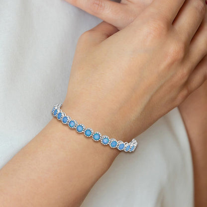 7 Zoll Sterlingsilber Rhodiniert Gekugelt Blau Erzeugt Opal Einlage Armband