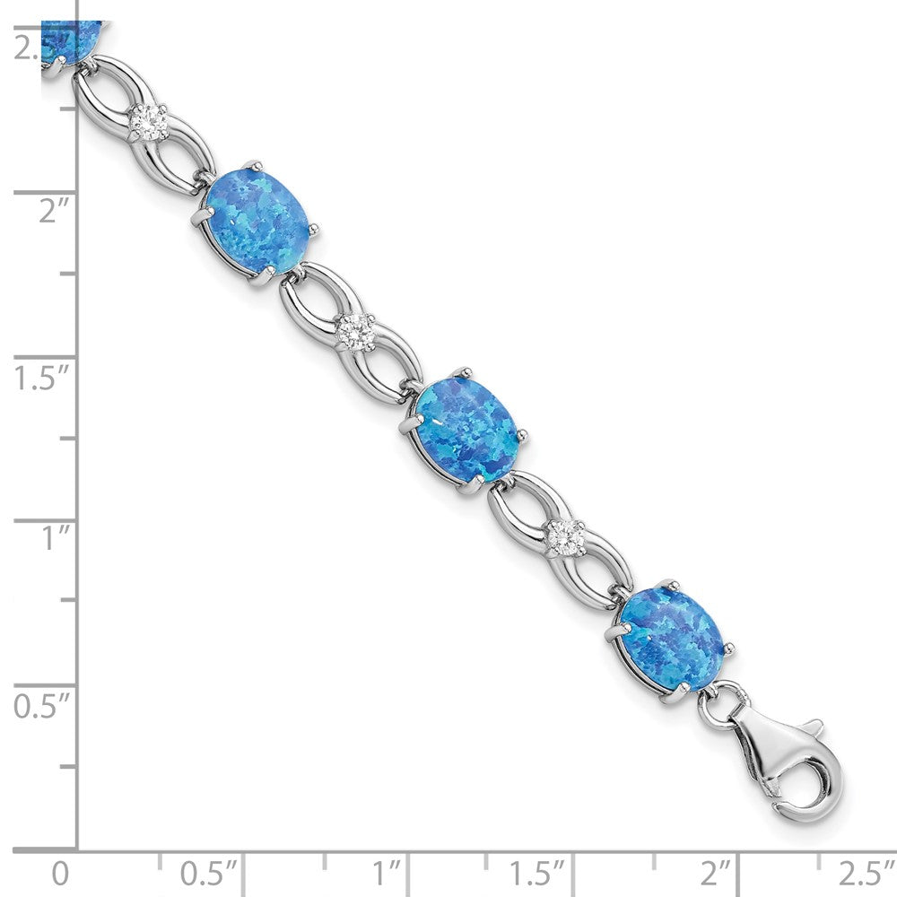 7.25 Zoll Sterlingsilber Rhodiniert Poliert Blau Erzeugt Opal & Zirkonia Armband