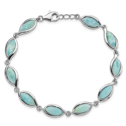 8 Zoll Sterlingsilber Rhodiniert Poliert Marquise Form Larimar Armband
