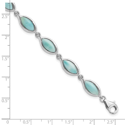 8 Zoll Sterlingsilber Rhodiniert Poliert Marquise Form Larimar Armband
