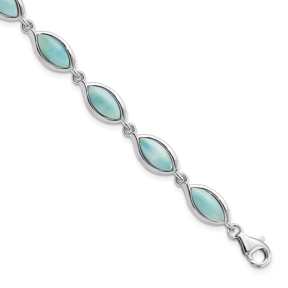 8 Zoll Sterlingsilber Rhodiniert Poliert Marquise Form Larimar Armband