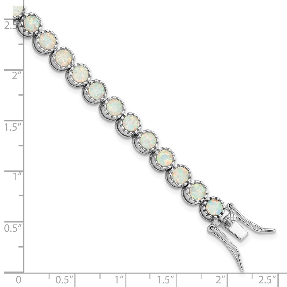 7 Zoll Sterlingsilber Rhodiniert Gekugelt Weiß Erzeugt Opal Einlage Armband