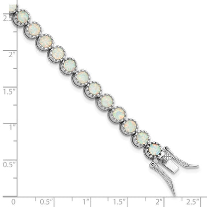 7 Zoll Sterlingsilber Rhodiniert Gekugelt Weiß Erzeugt Opal Einlage Armband