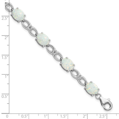 7.25 Zoll Sterlingsilber Rhodiniert Poliert Weiß Erzeugt Opal & Zirkonia Armband