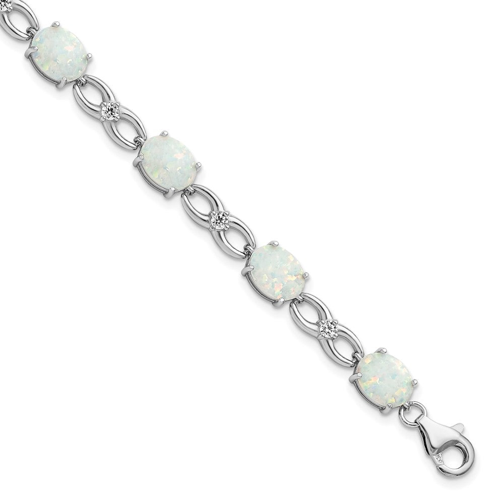 7.25 Zoll Sterlingsilber Rhodiniert Poliert Weiß Erzeugt Opal & Zirkonia Armband
