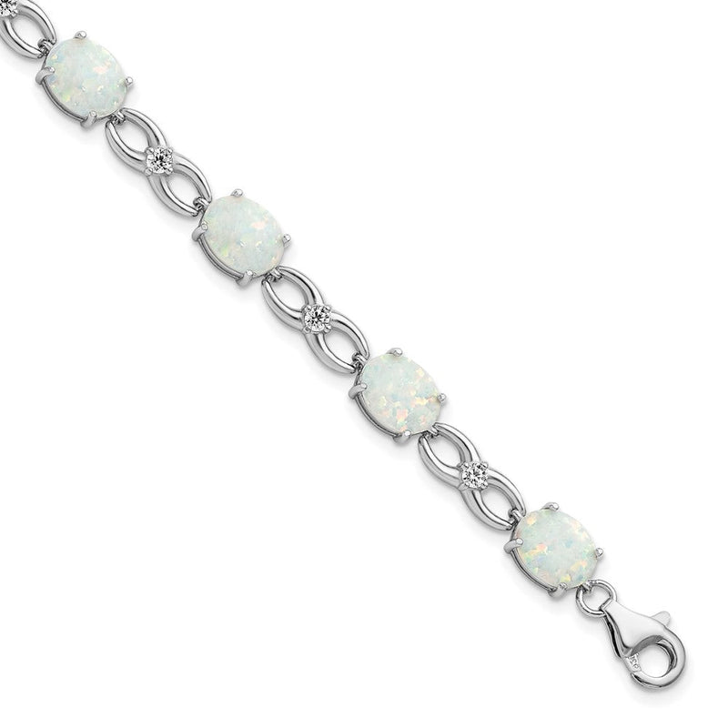 7.25 Zoll Sterlingsilber Rhodiniert Poliert Weiß Erzeugt Opal & Zirkonia Armband