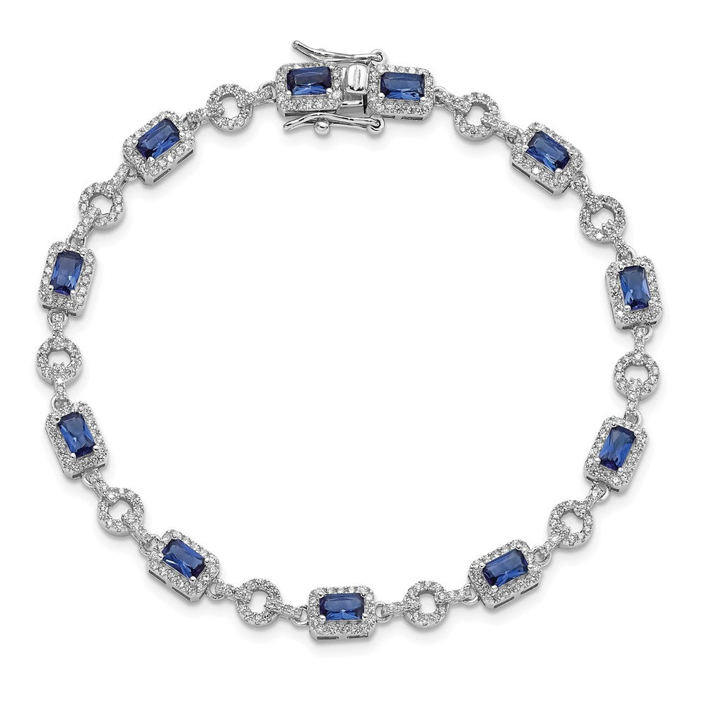 Sterlingsilber Rhodiniert Zirkonia und Blau Glas Stein 7.75 Zoll Armband
