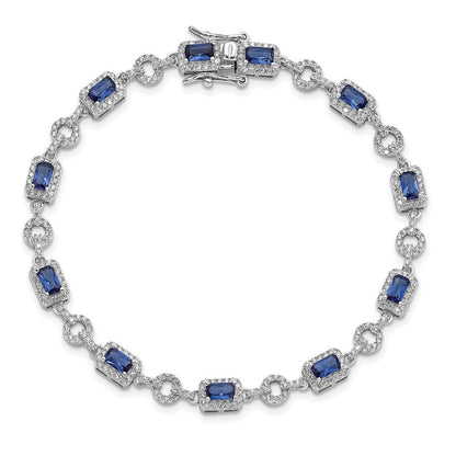 Sterlingsilber Rhodiniert Zirkonia und Blau Glas Stein 7.75 Zoll Armband
