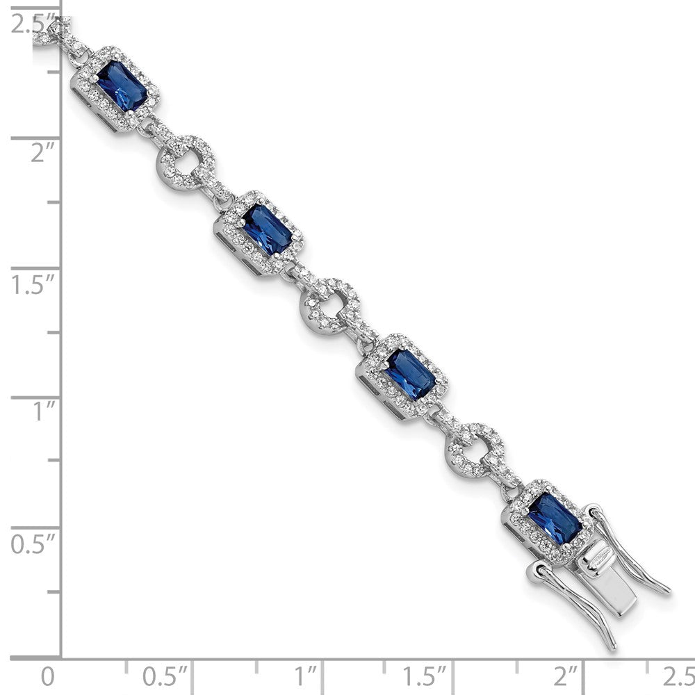 Sterlingsilber Rhodiniert Zirkonia und Blau Glas Stein 7.75 Zoll Armband