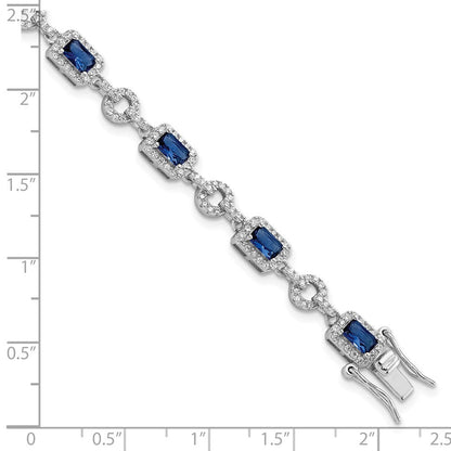 Sterlingsilber Rhodiniert Zirkonia und Blau Glas Stein 7.75 Zoll Armband