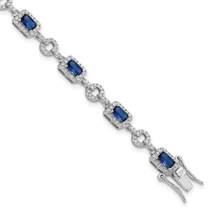 Sterlingsilber Rhodiniert Zirkonia und Blau Glas Stein 7.75 Zoll Armband