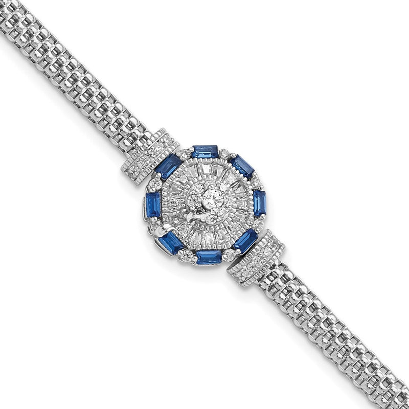 7 Zoll Sterlingsilber Rhodiniert Poliert Blau & Weiß Zirkonia Armband