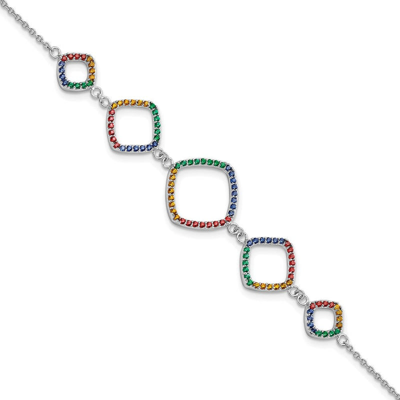 6.5 Zoll Sterlingsilber 7 Zoll mit 1 Zoll Verlängerung Rhodiniert Mehrfarbig Nano Kristall Armband