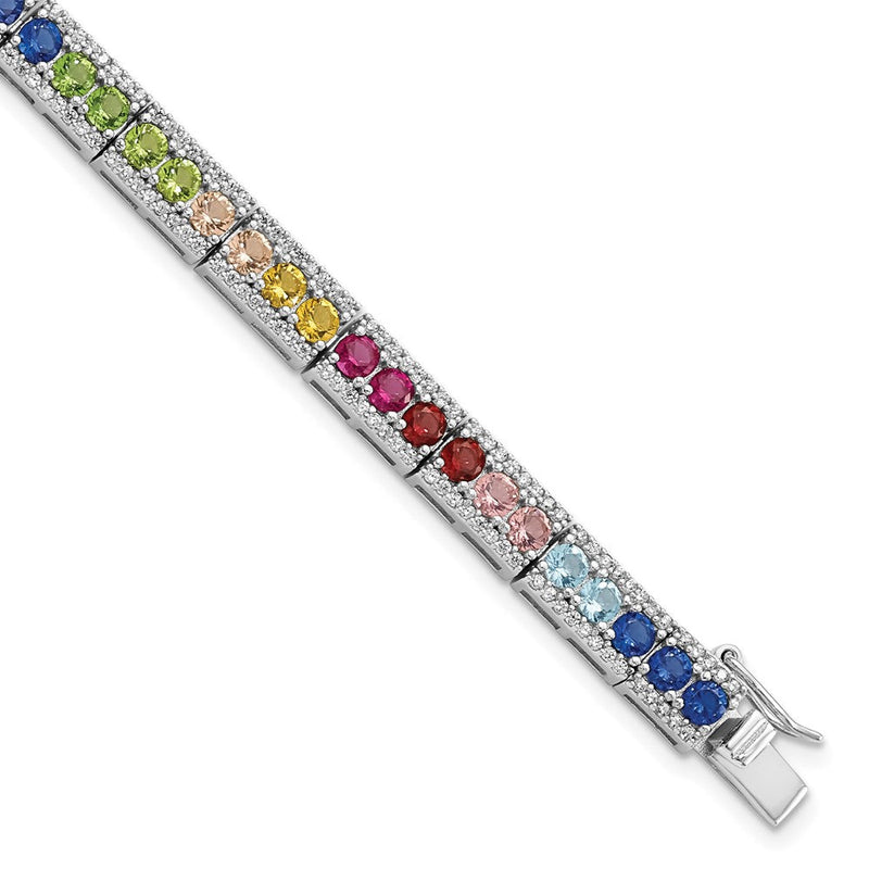 7.5 Zoll Sterlingsilber Rhodiniert Zirkonia und Mehrfarbig Nano Crystals Armband